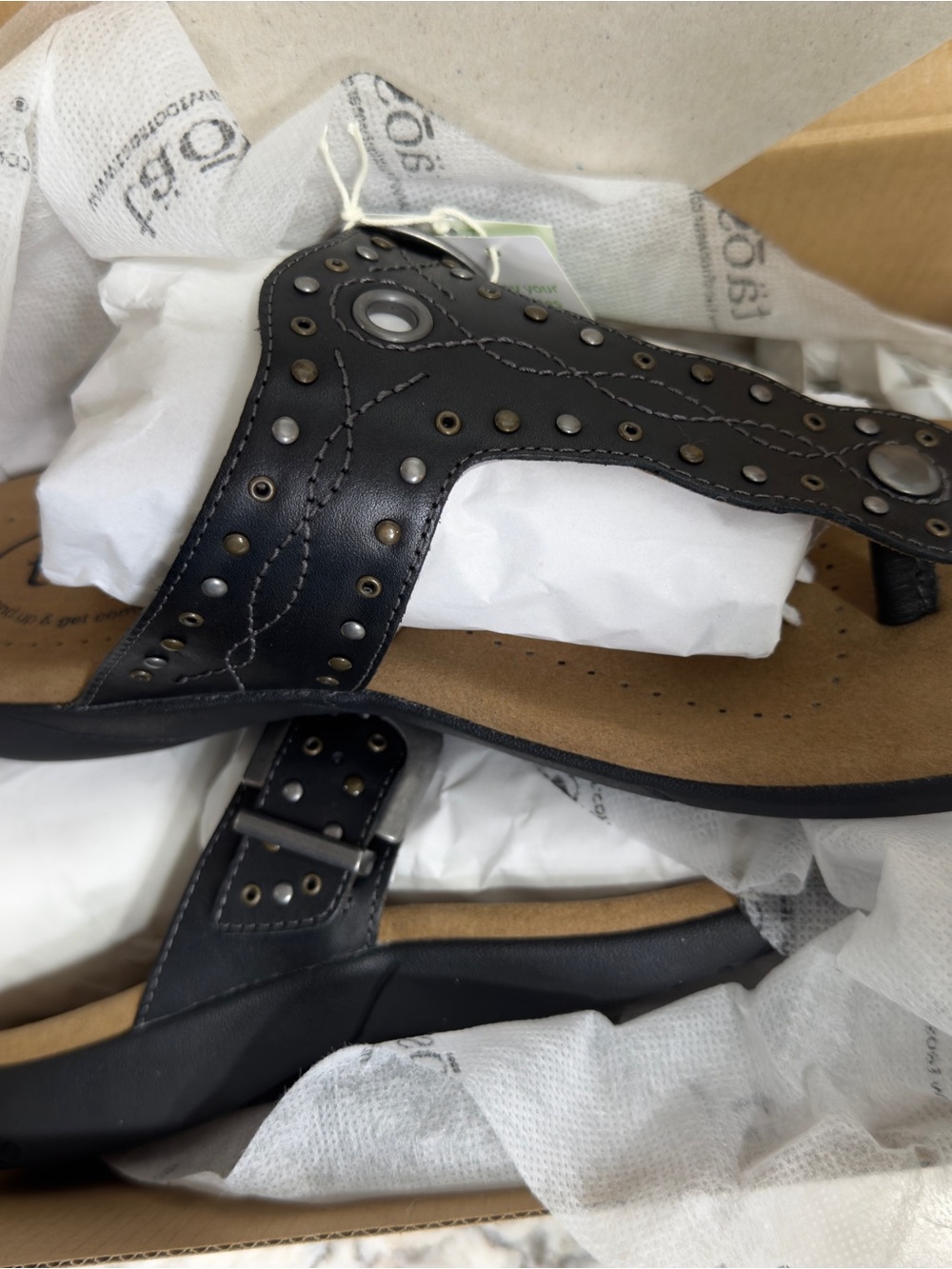 Taos Footwear Black Studded Toe-Post Sandal with Buckle Accent - Picture 6 of 7